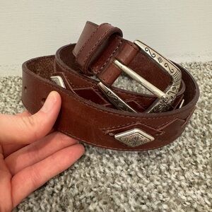 VTG Fossil Womens Medium Brown Western Leather Boho Belt Embellished Rodeo